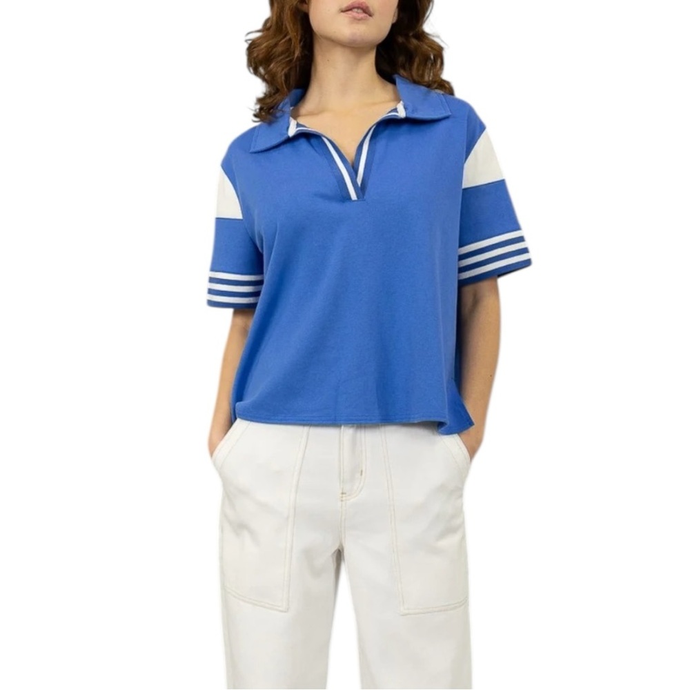 Heyson Blue Striped Polo Shirt size 2X Collared NWT Cropped Sporty Athleisure